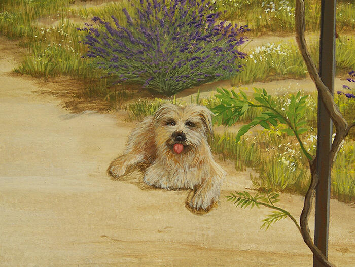 detail chien trompe-l'œil hall par Sylvie Artôt