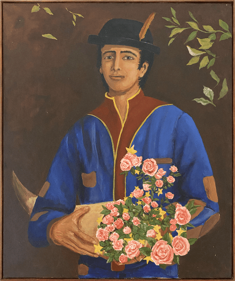 peinture portrait jeune homme et corne d'amour par Sylvie Artôt